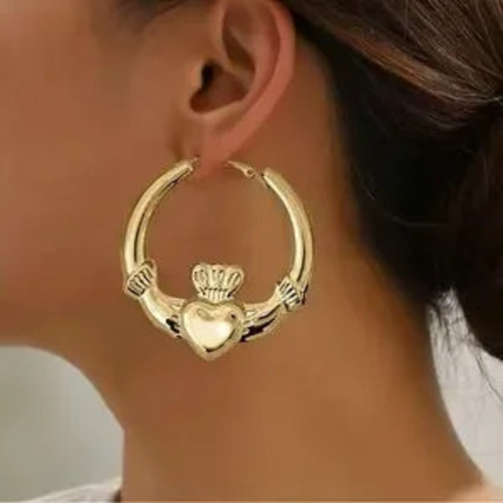 Big chunky claddagh hoop earrings Irish For Love Loyalty & Friendship